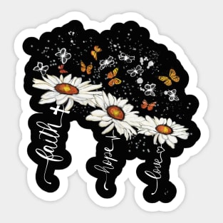 Faith hope love daisy flowers white print Sticker